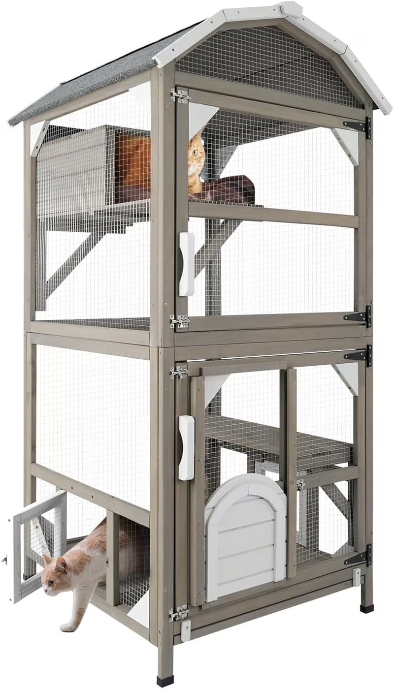 Outdoor Cat Enclosure with Elevated Platforms