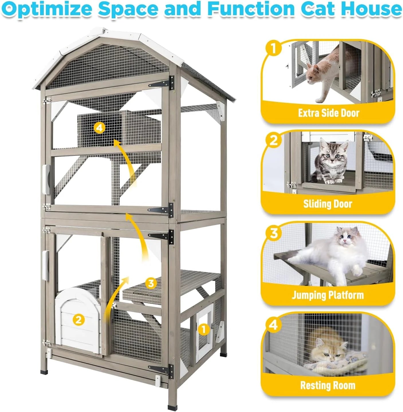 Outdoor Cat Enclosure with Elevated Platforms