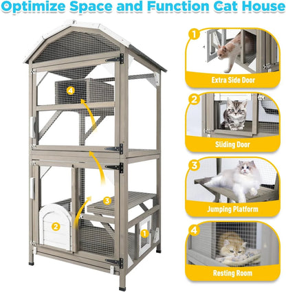 Outdoor Cat Enclosure with Elevated Platforms