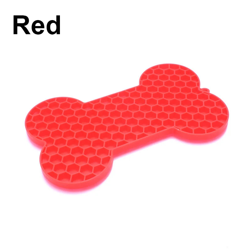 Silicone Dog Slow Feeding Licking Pad - Bone-Shaped Pet Placemat for Cats and Dogs