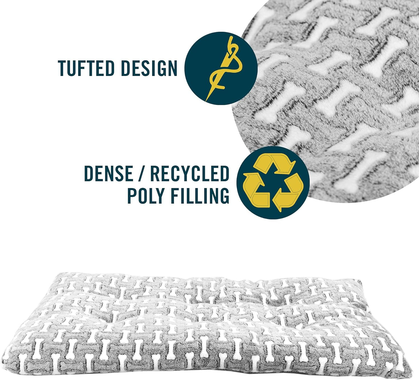 Bone-Patterned Plush Dog Mat and Crate Bed - Versatile, Washable, and Calming Design for Large Dogs (24" x 36")