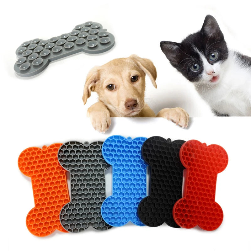 Silicone Dog Slow Feeding Licking Pad - Bone-Shaped Pet Placemat for Cats and Dogs
