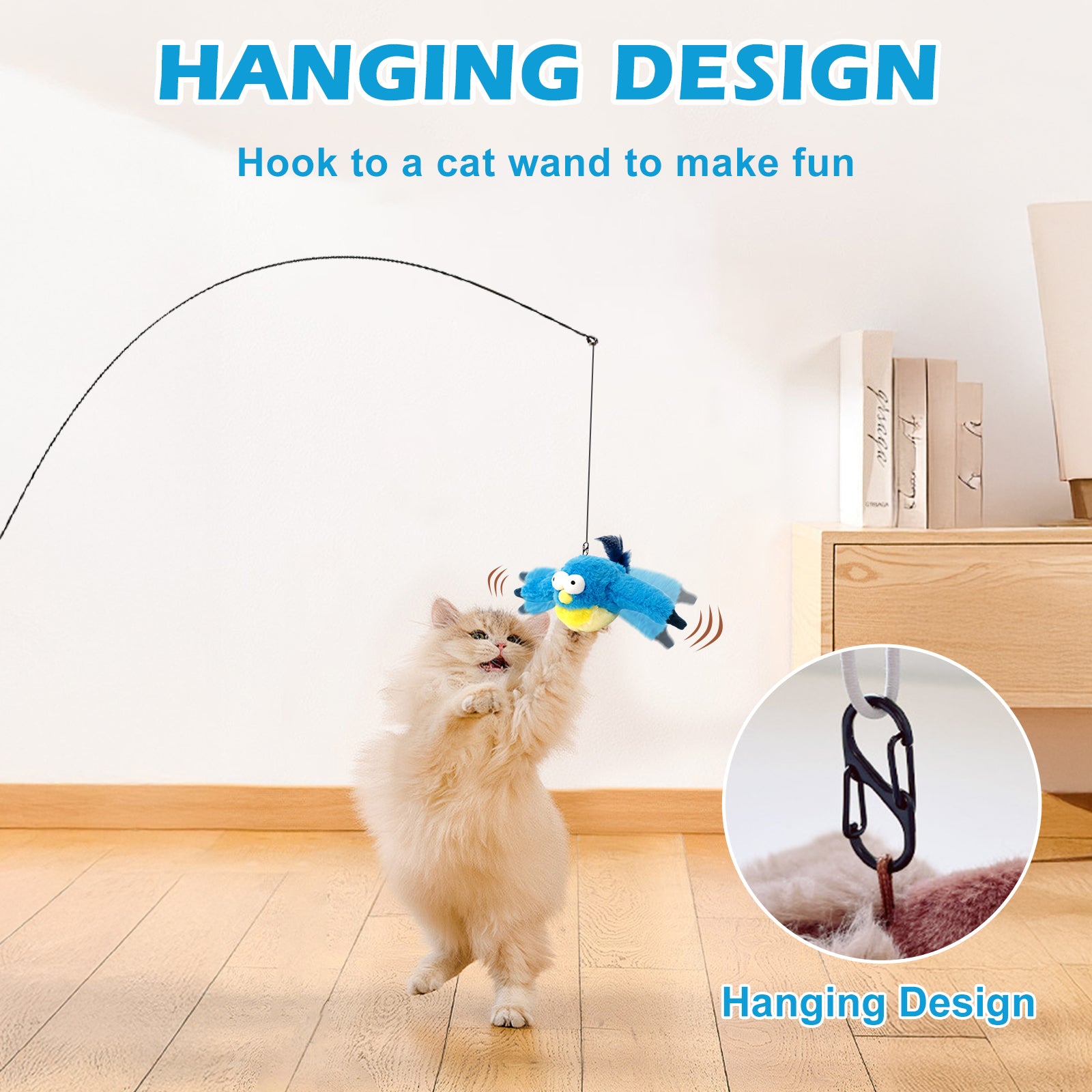 Interactive Rechargeable Cat Toy with Flapping Chirping Bird, Touch Activation, and Catnip for Indoor Cats