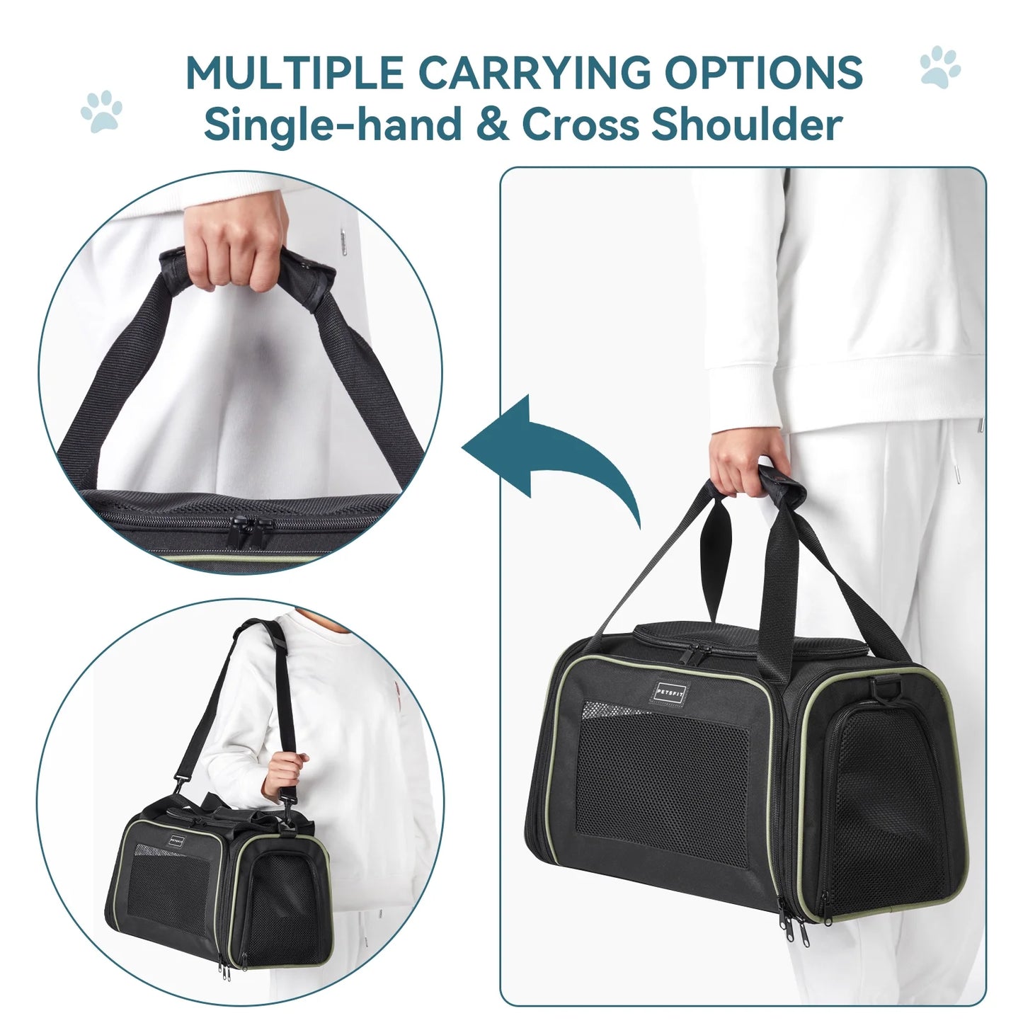 17-Inch Airline Approved Cat Carrier with Extendable Mat, TSA Compliant for Pets Under 20 lbs, Black