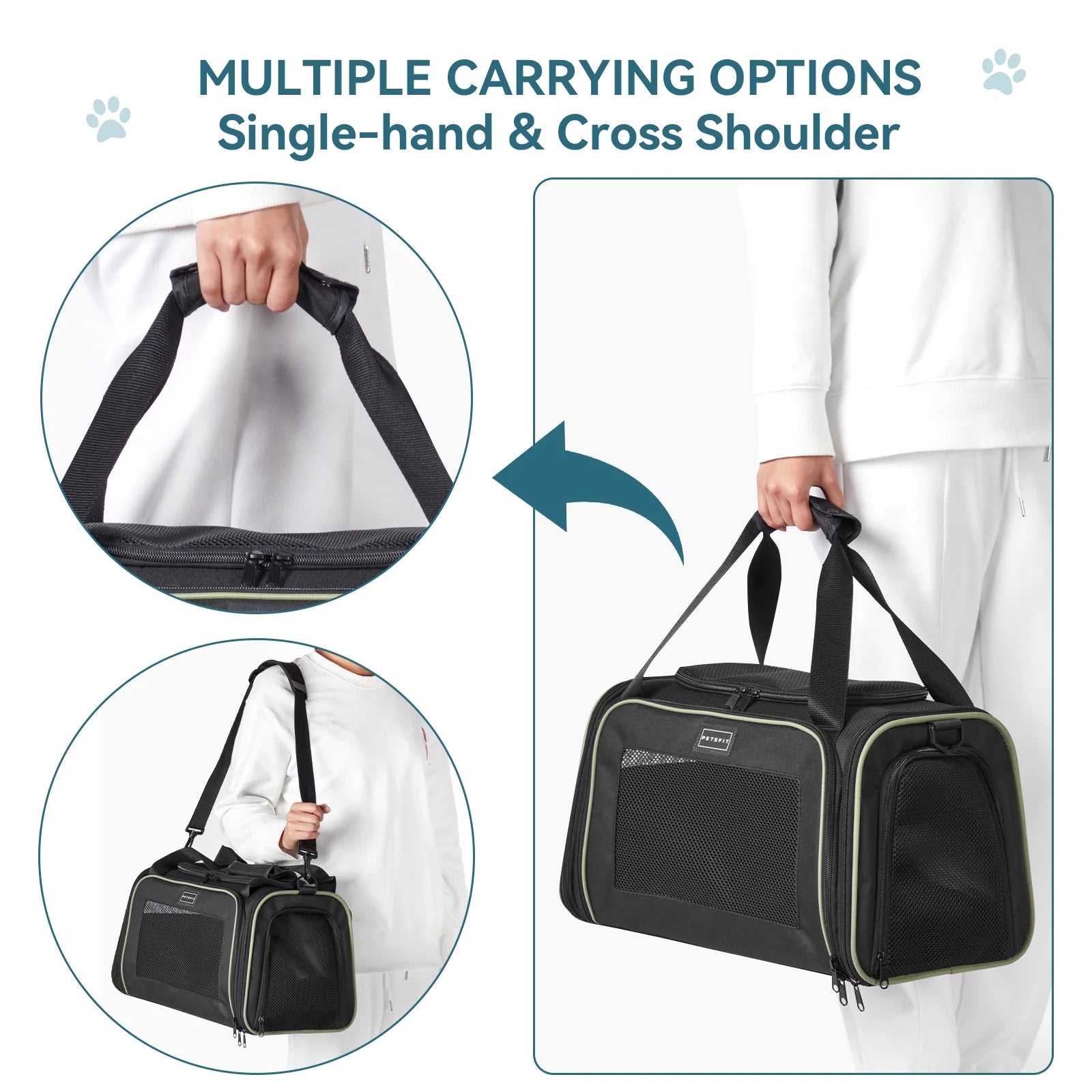 17-Inch Airline Approved Cat Carrier with Extendable Mat, TSA Compliant for Pets Under 20 lbs, Black