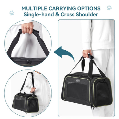 17-Inch Airline Approved Cat Carrier with Extendable Mat, TSA Compliant for Pets Under 20 lbs, Black