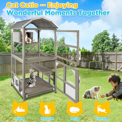 Outdoor Cat Enclosure with Elevated Platforms