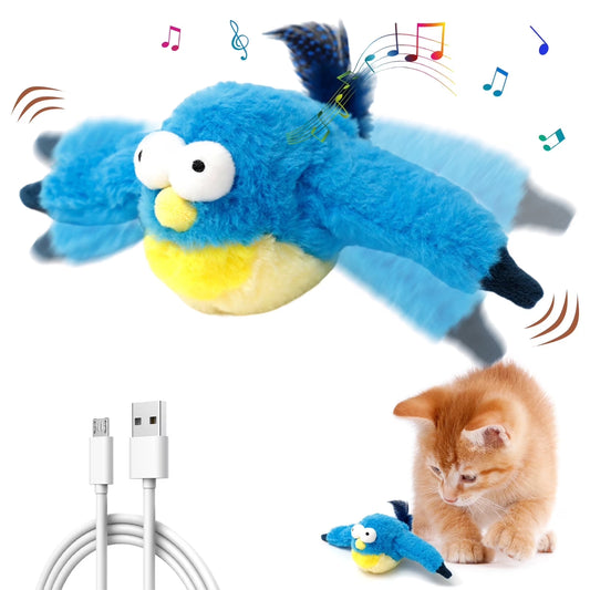 Interactive Rechargeable Cat Toy with Flapping Chirping Bird, Touch Activation, and Catnip for Indoor Cats