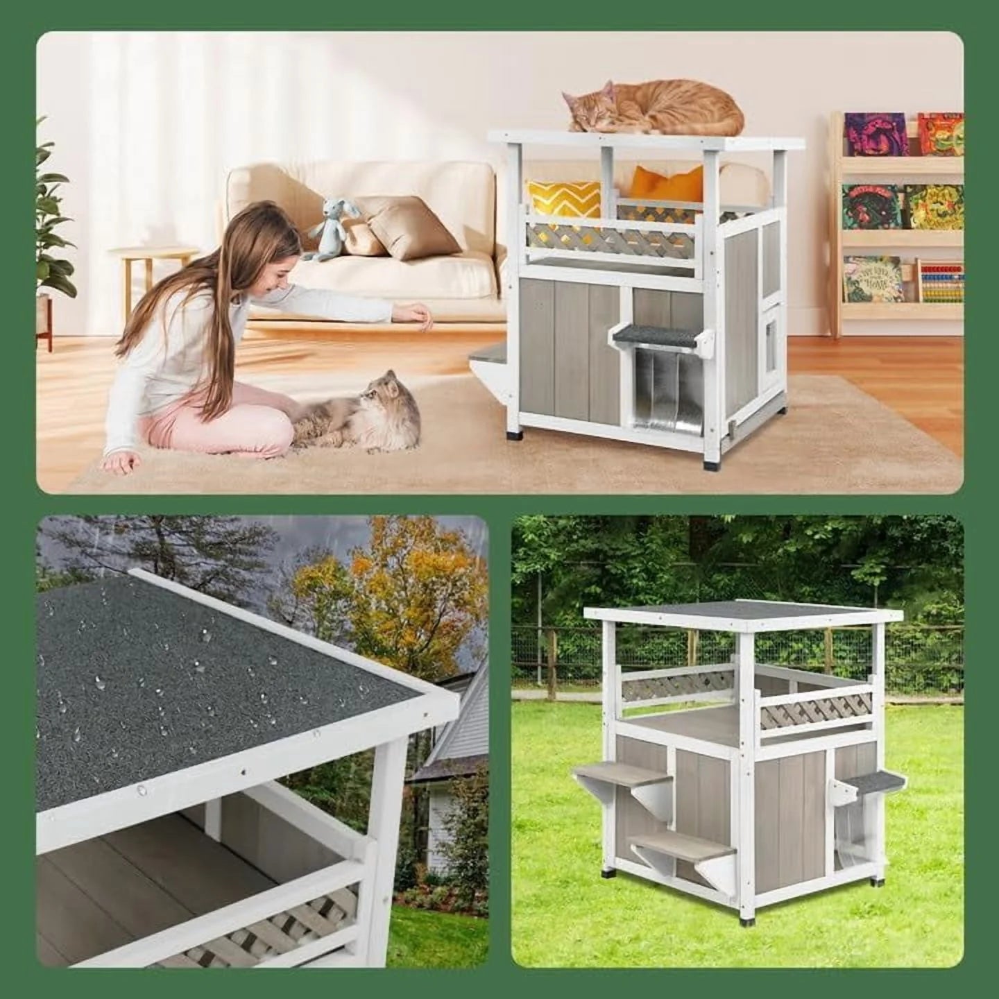 Two-Story Wooden Outdoor Cat House for Feral Cats