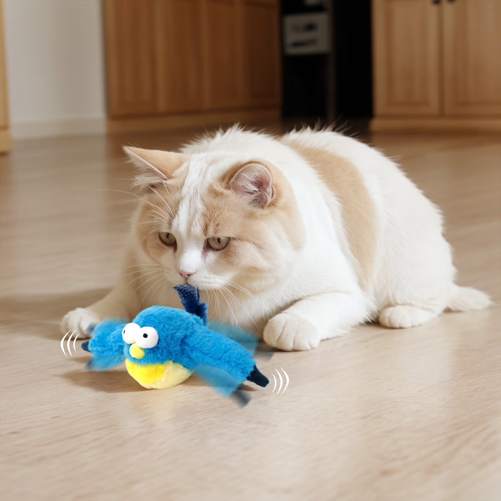 Interactive Rechargeable Cat Toy with Flapping Chirping Bird, Touch Activation, and Catnip for Indoor Cats