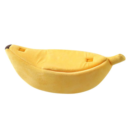 Banana-Shaped Pet Bed with Removable Cushion for Dogs, Cats, Rabbits, and Small Animals - Yellow