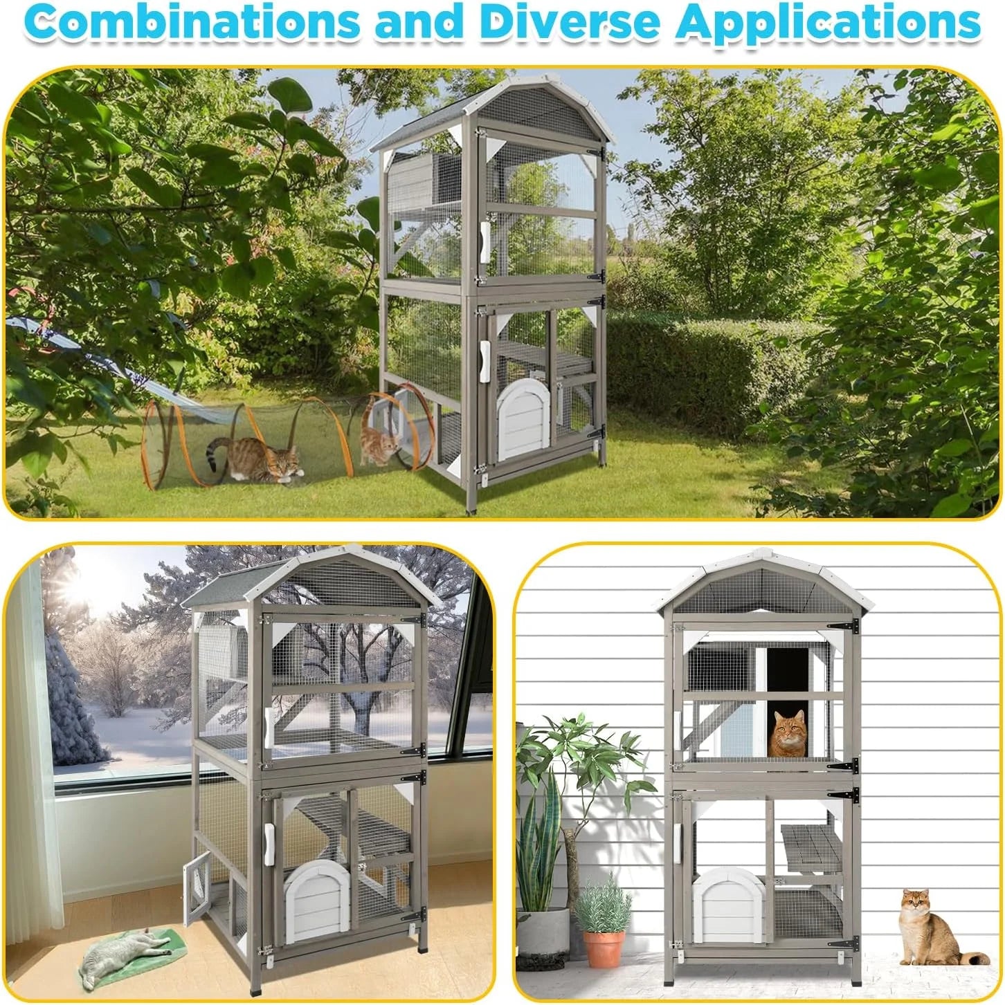 Outdoor Cat Enclosure with Elevated Platforms
