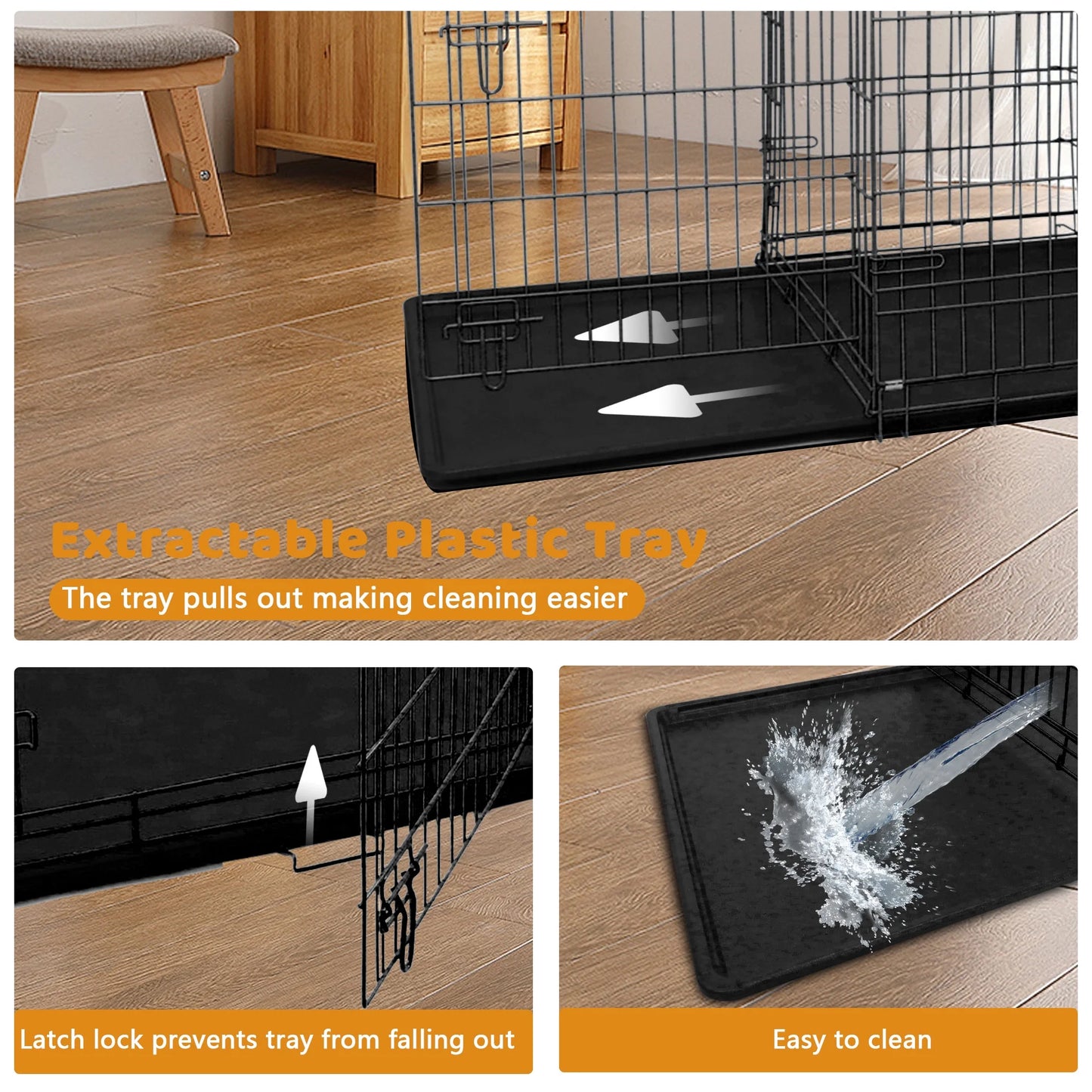 48-Inch Foldable Metal Dog Crate with Double Doors and Handle, Ideal for Large and Medium Dogs, Includes Plastic Tray, Black