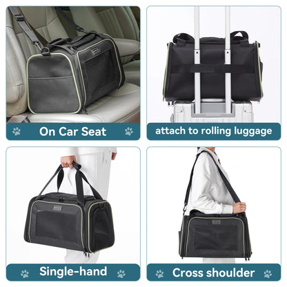 17-Inch Airline Approved Cat Carrier with Extendable Mat, TSA Compliant for Pets Under 20 lbs, Black