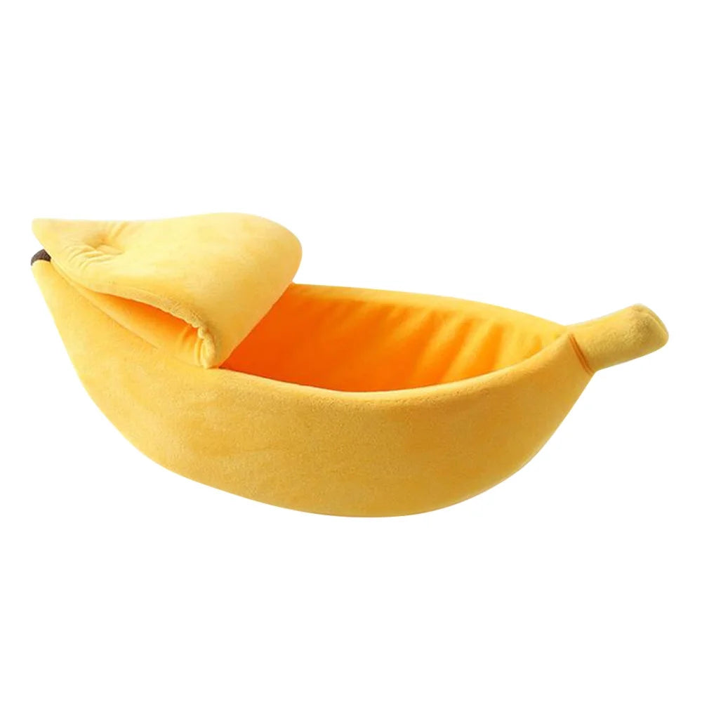 Banana-Shaped Pet Bed with Removable Cushion for Dogs, Cats, Rabbits, and Small Animals - Yellow