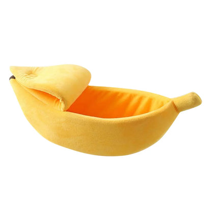 Banana-Shaped Pet Bed with Removable Cushion for Dogs, Cats, Rabbits, and Small Animals - Yellow