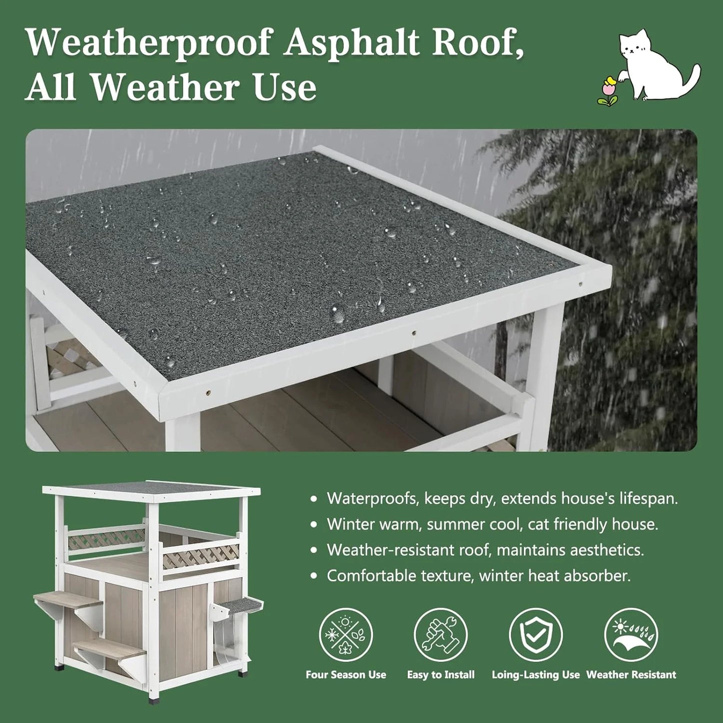 Two-Story Wooden Outdoor Cat House for Feral Cats
