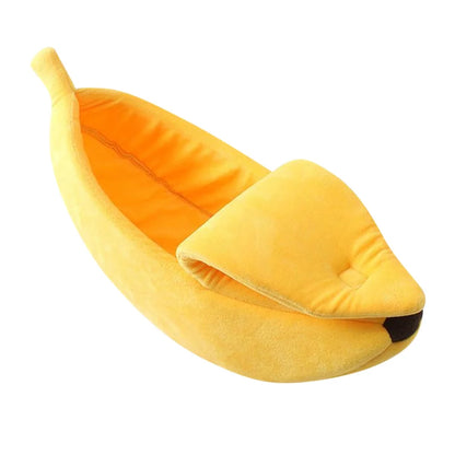 Banana-Shaped Pet Bed with Removable Cushion for Dogs, Cats, Rabbits, and Small Animals - Yellow