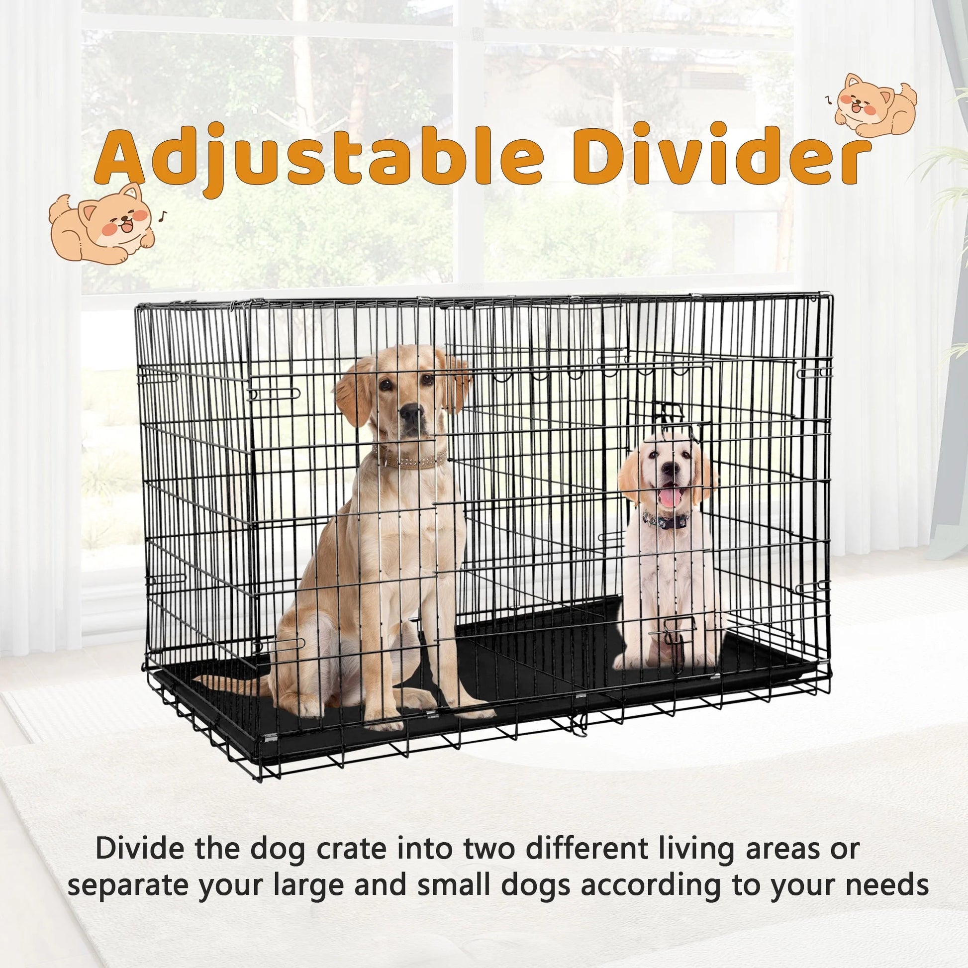 48-Inch Foldable Metal Dog Crate with Double Doors and Handle, Ideal for Large and Medium Dogs, Includes Plastic Tray, Black