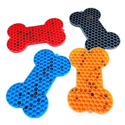 Silicone Dog Slow Feeding Licking Pad - Bone-Shaped Pet Placemat for Cats and Dogs