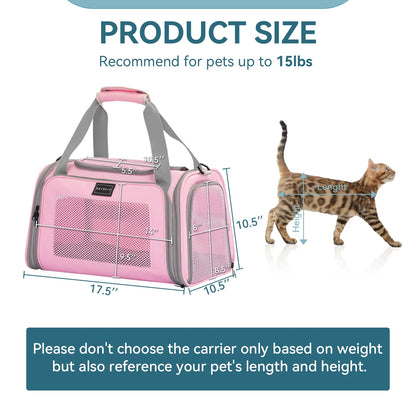17-Inch Airline Approved Pet Carrier for Small to Medium Cats Up to 20 lbs - Pink