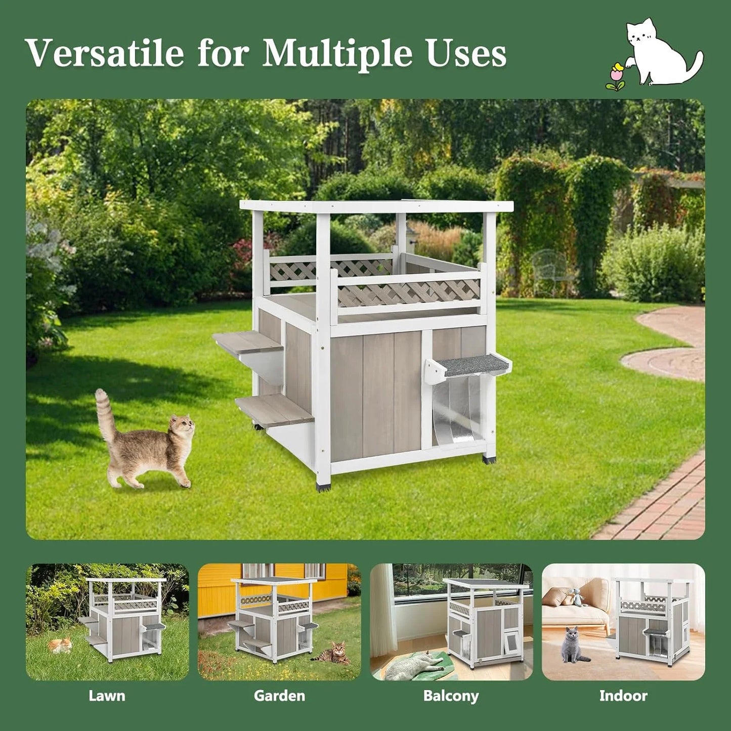 Two-Story Wooden Outdoor Cat House for Feral Cats