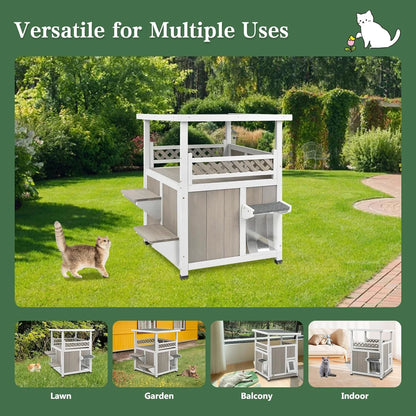 Two-Story Wooden Outdoor Cat House for Feral Cats
