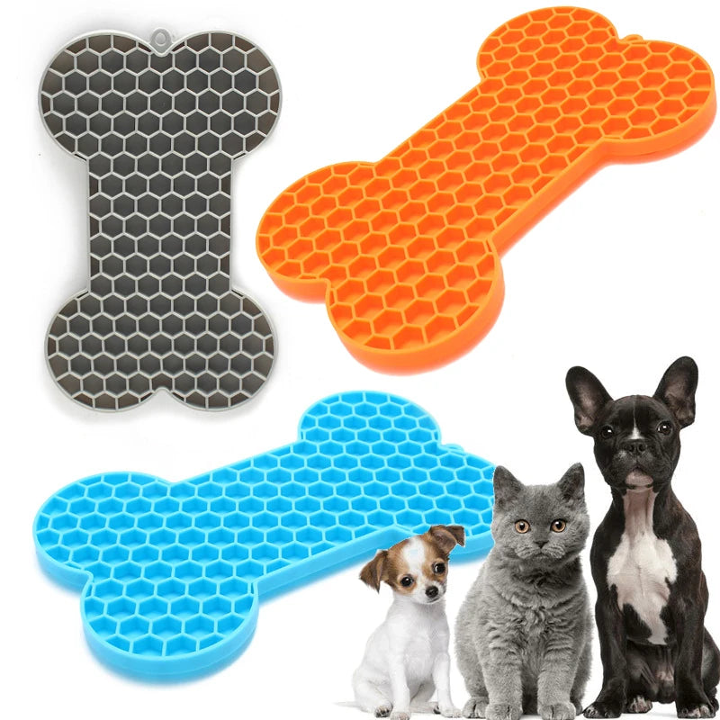 Silicone Dog Slow Feeding Licking Pad - Bone-Shaped Pet Placemat for Cats and Dogs