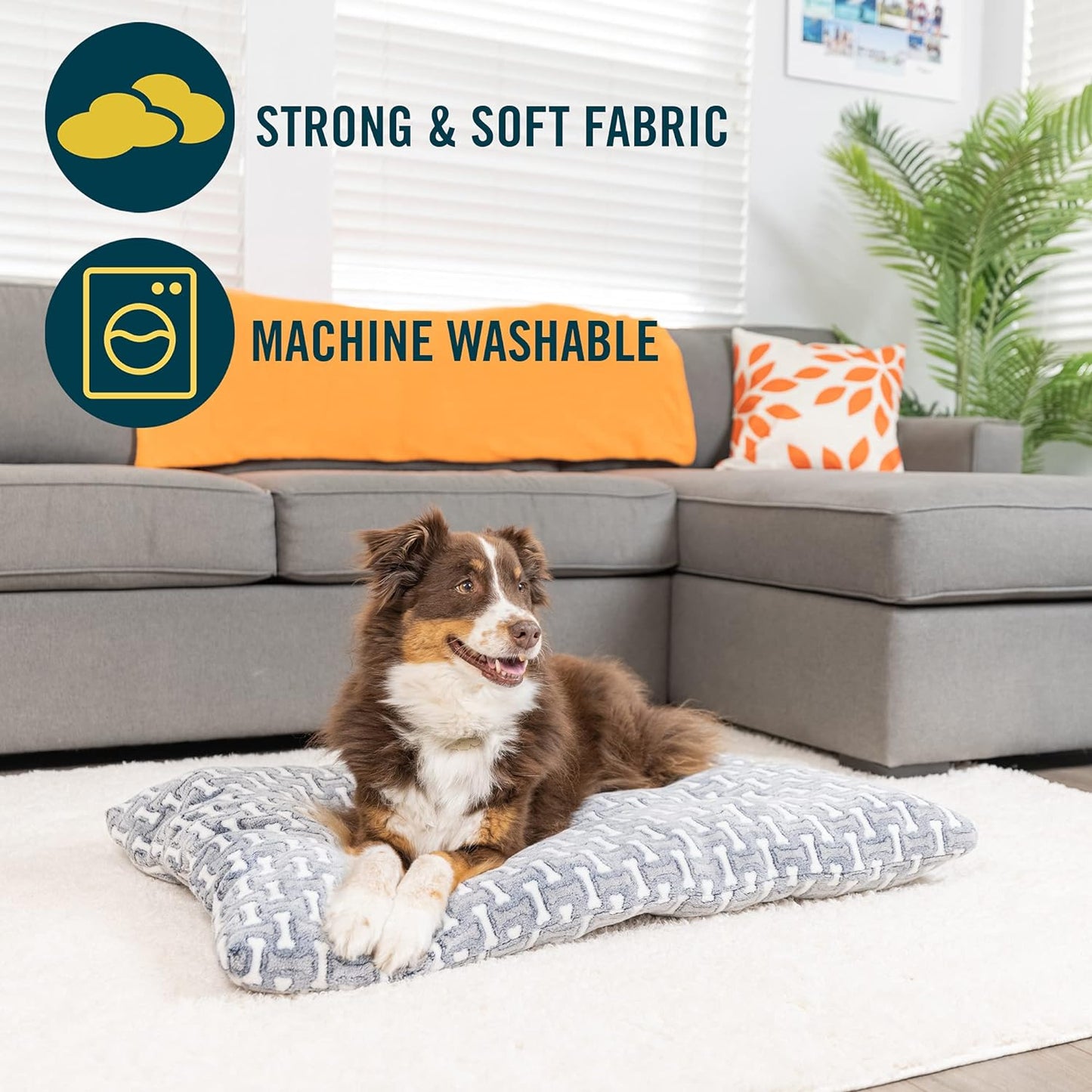 Bone-Patterned Plush Dog Mat and Crate Bed - Versatile, Washable, and Calming Design for Large Dogs (24" x 36")