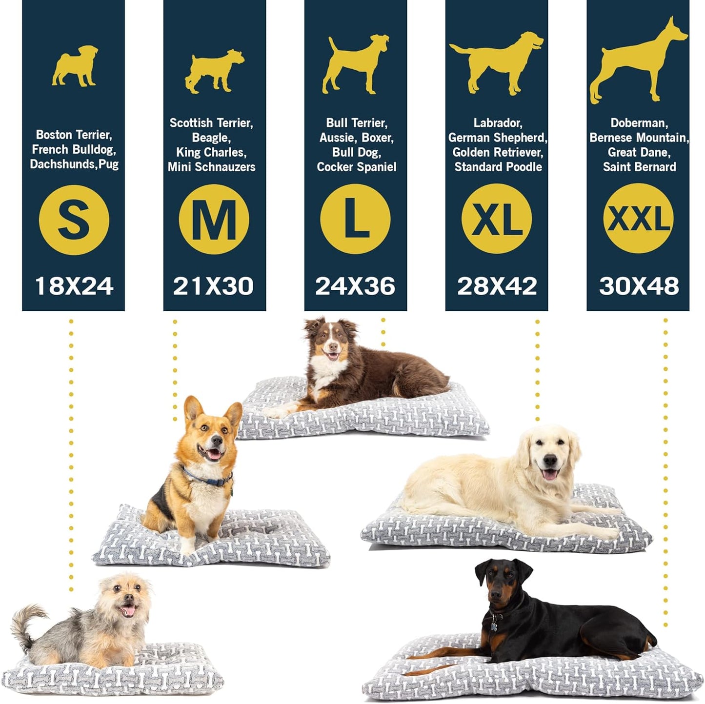 Bone-Patterned Plush Dog Mat and Crate Bed - Versatile, Washable, and Calming Design for Large Dogs (24" x 36")