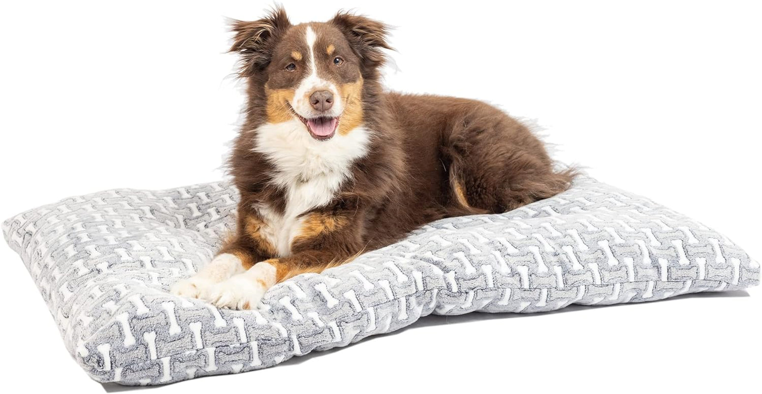 Bone-Patterned Plush Dog Mat and Crate Bed - Versatile, Washable, and Calming Design for Large Dogs (24" x 36")