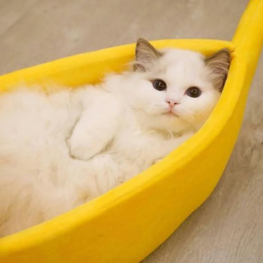 Banana-Shaped Pet Bed with Removable Cushion for Dogs, Cats, Rabbits, and Small Animals - Yellow