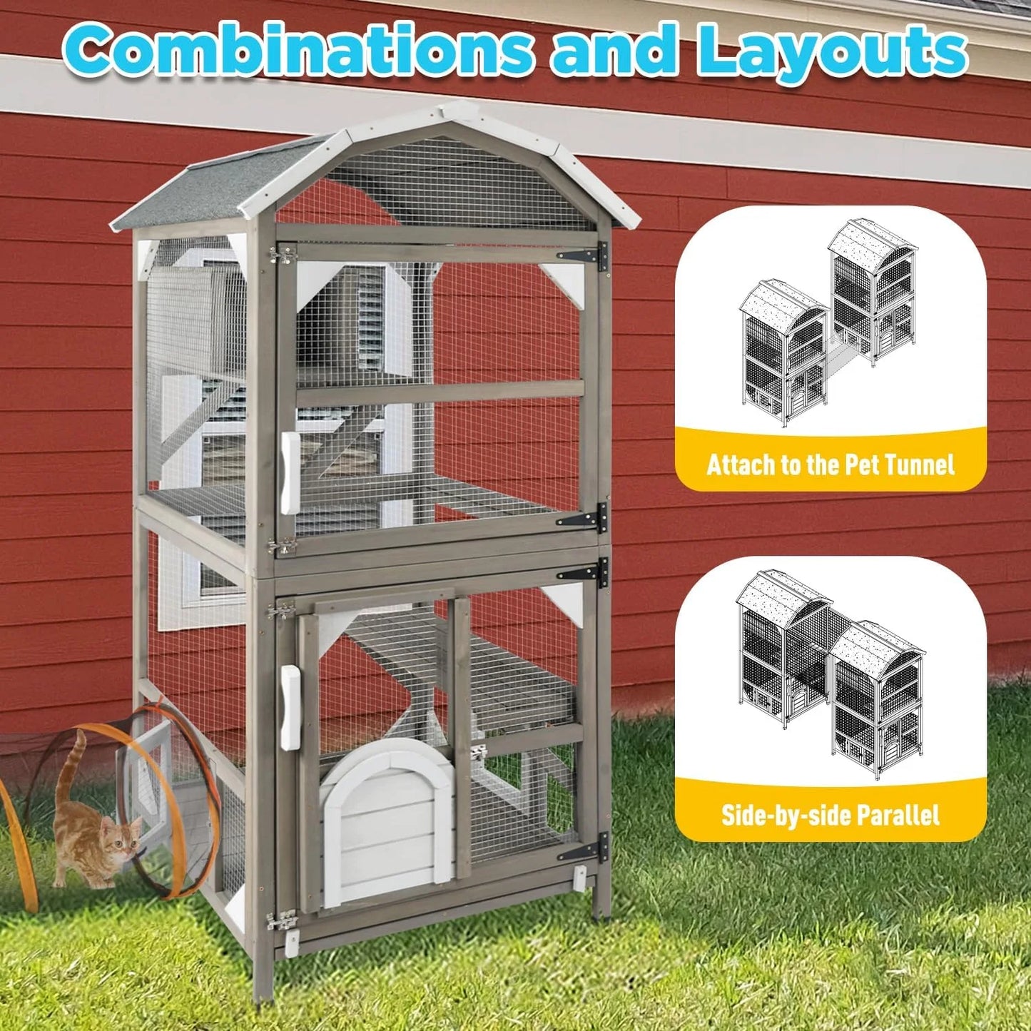 Outdoor Cat Enclosure with Elevated Platforms