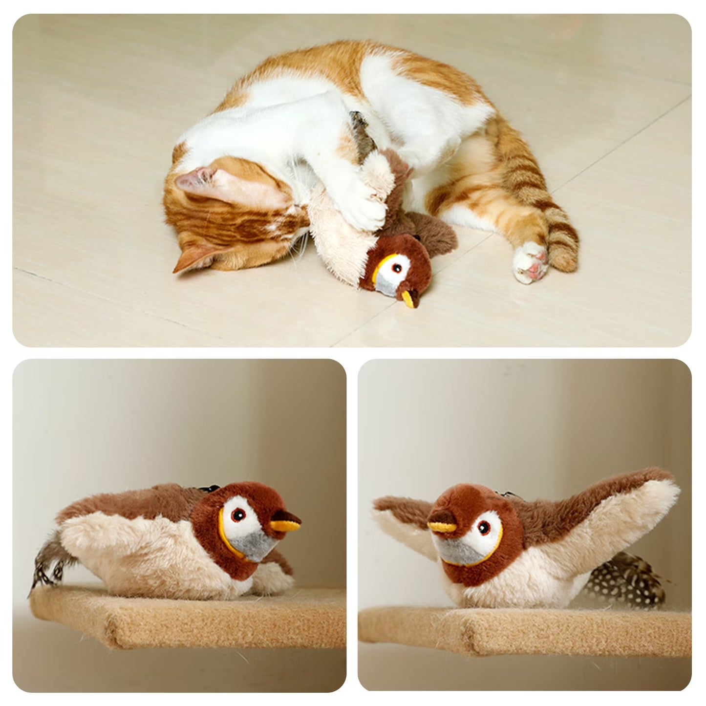 Interactive Rechargeable Cat Toy with Flapping Chirping Bird, Touch Activation, and Catnip for Indoor Cats
