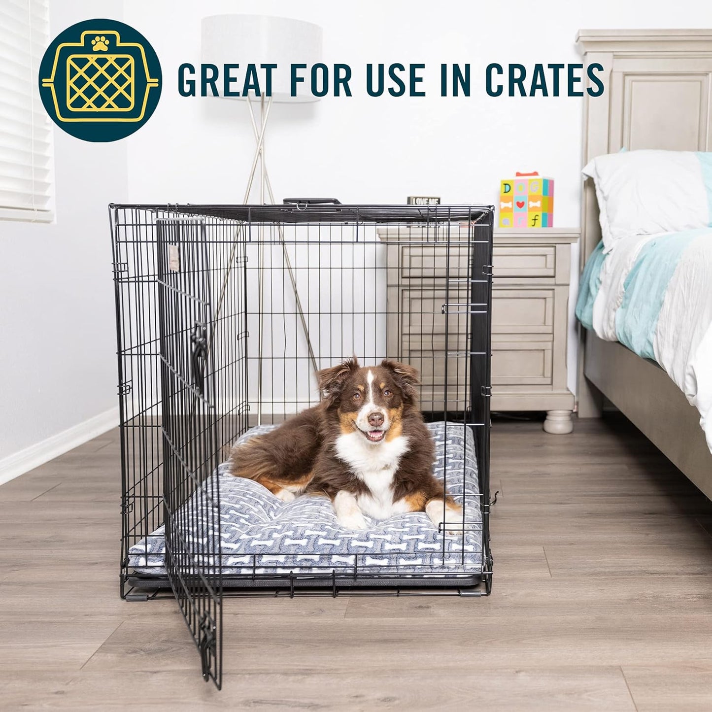Bone-Patterned Plush Dog Mat and Crate Bed - Versatile, Washable, and Calming Design for Large Dogs (24" x 36")