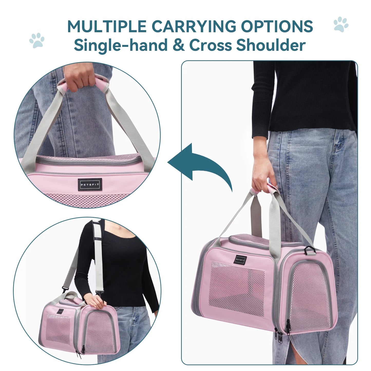 17-Inch Airline Approved Pet Carrier for Small to Medium Cats Up to 20 lbs - Pink