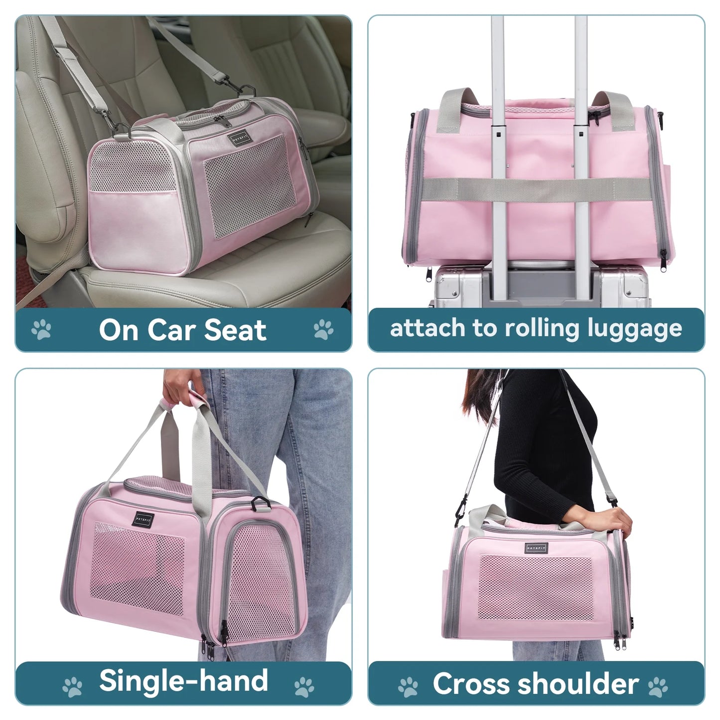 17-Inch Airline Approved Pet Carrier for Small to Medium Cats Up to 20 lbs - Pink