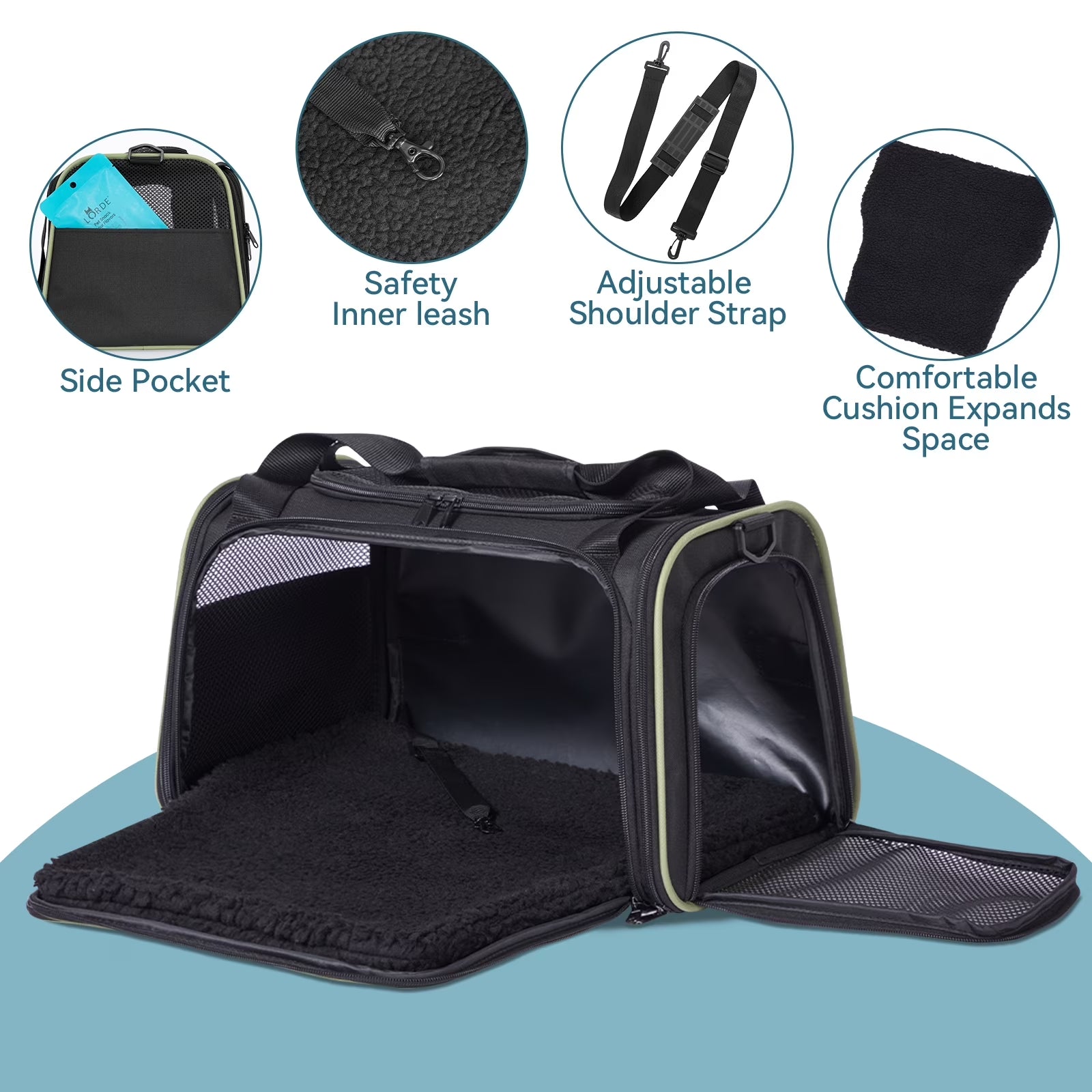 17-Inch Airline Approved Cat Carrier with Extendable Mat, TSA Compliant for Pets Under 20 lbs, Black