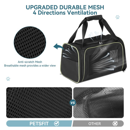 17-Inch Airline Approved Cat Carrier with Extendable Mat, TSA Compliant for Pets Under 20 lbs, Black