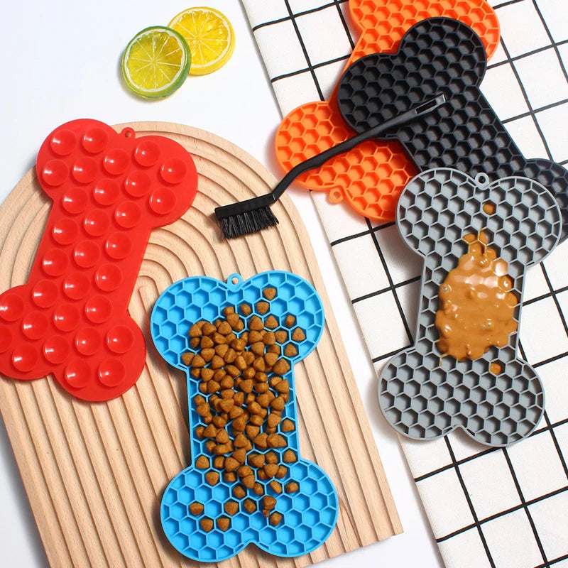 Silicone Dog Slow Feeding Licking Pad - Bone-Shaped Pet Placemat for Cats and Dogs