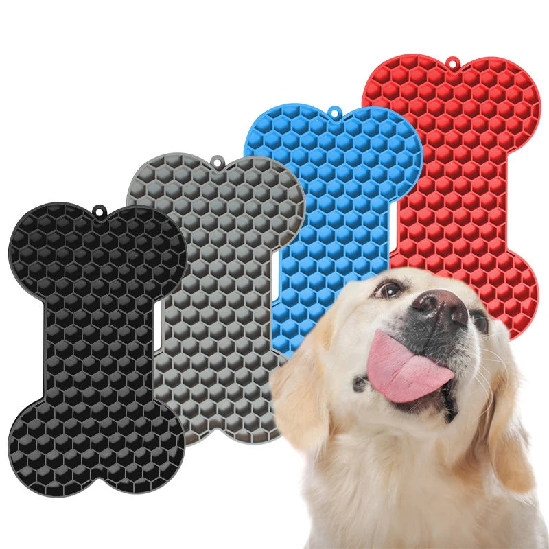 Silicone Dog Slow Feeding Licking Pad - Bone-Shaped Pet Placemat for Cats and Dogs