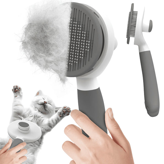 Self-Cleaning Slicker Brush for Cats and Dogs – Effective Grooming Tool for Shedding, Tangle Removal, and Skin-Friendly Care for All Coat Types – Gray