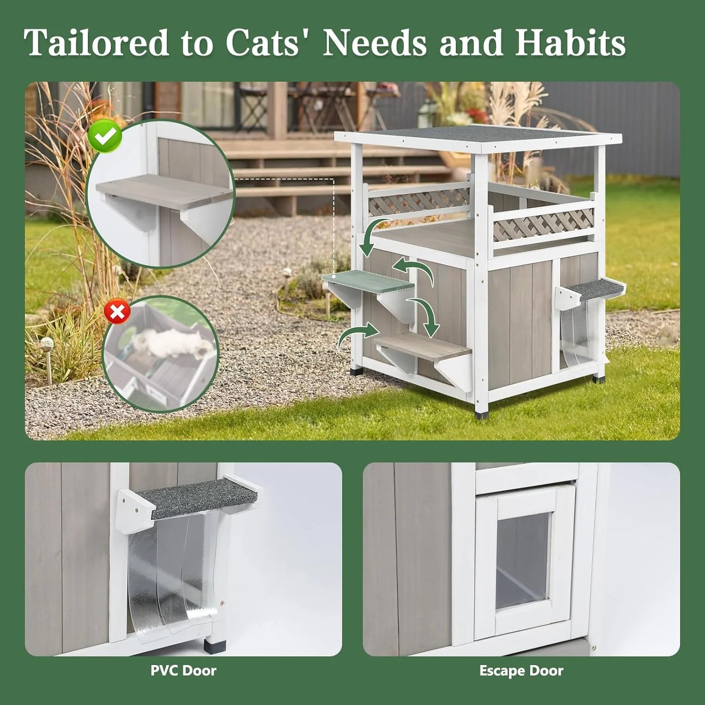 Two-Story Wooden Outdoor Cat House for Feral Cats