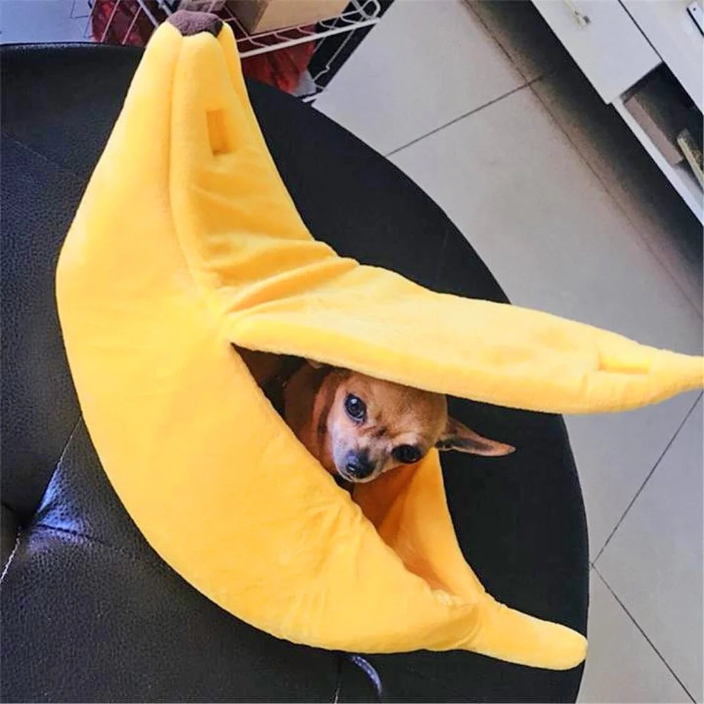 Banana-Shaped Pet Bed with Removable Cushion for Dogs, Cats, Rabbits, and Small Animals - Yellow