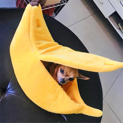 Banana-Shaped Pet Bed with Removable Cushion for Dogs, Cats, Rabbits, and Small Animals - Yellow