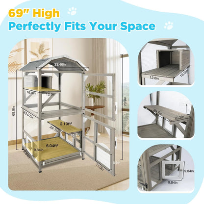 Outdoor Cat Enclosure with Elevated Platforms