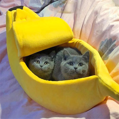 Banana-Shaped Pet Bed with Removable Cushion for Dogs, Cats, Rabbits, and Small Animals - Yellow