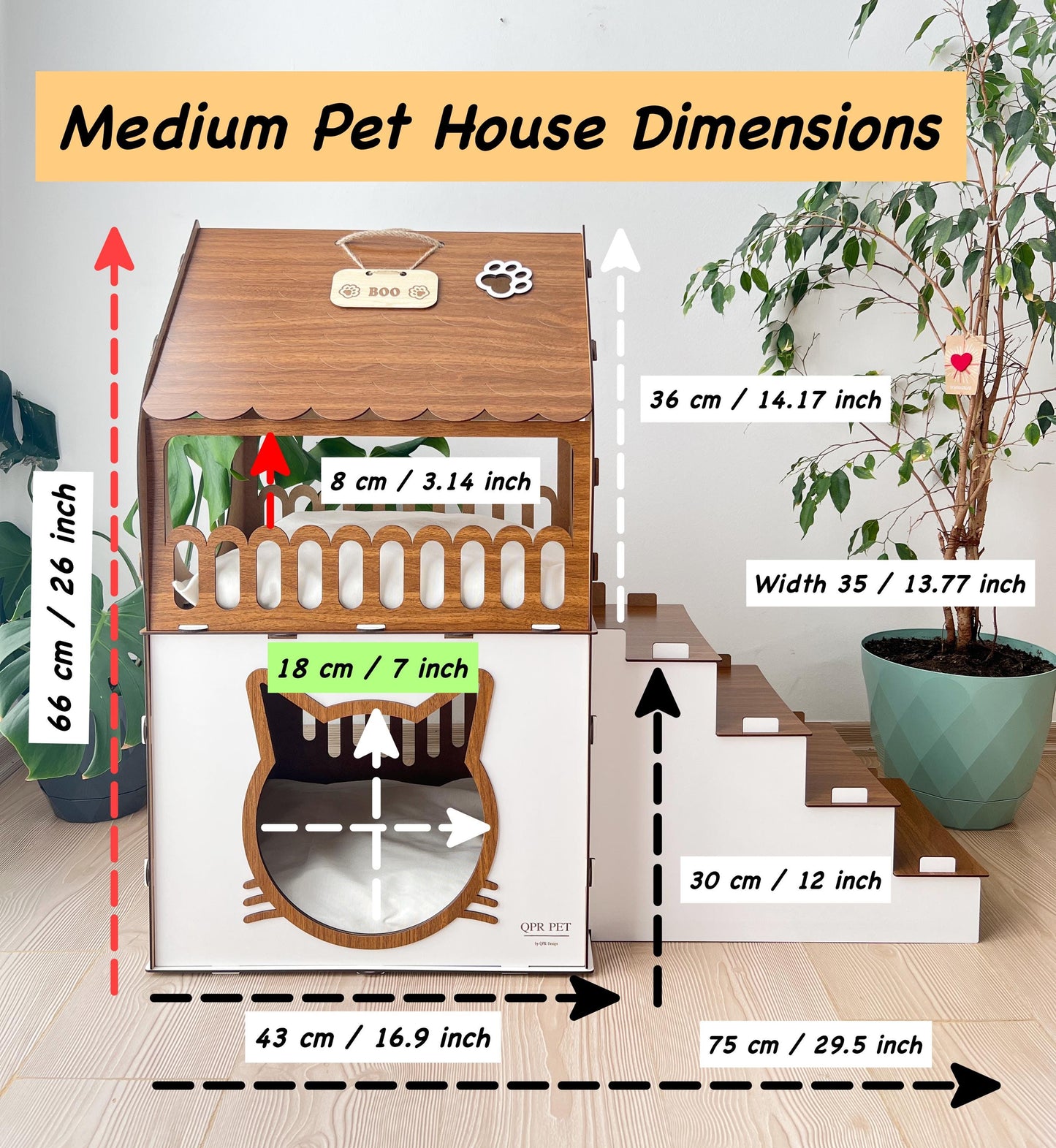 Extra Large Two-Story Wooden Cat House with Custom Nameplate - Modern Indoor Cat Castle and Furniture