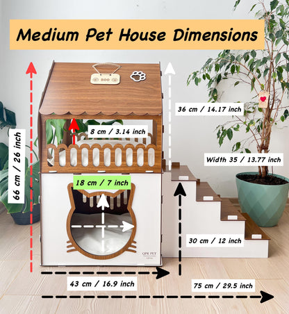 Extra Large Two-Story Wooden Cat House with Custom Nameplate - Modern Indoor Cat Castle and Furniture